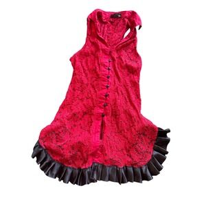 Oh Yes Red Lace Sleeveless Top Corset Back Black Ruffle Hem Gothic Punk Medium